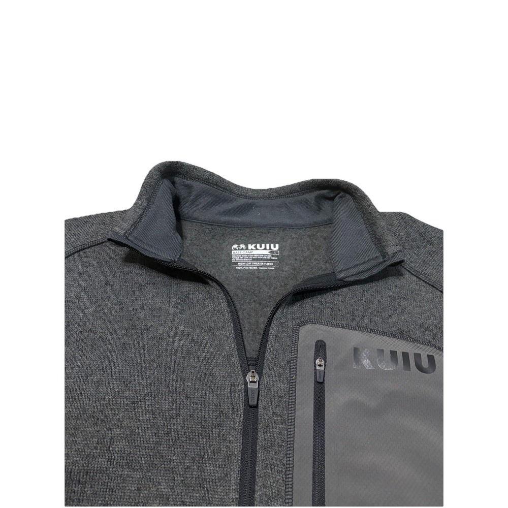 Kuiu Mens L Base Camp Pullover Sweater Gray Quarter Zip Outdoor Fleece Hunt Hike - Picture 2 of 4